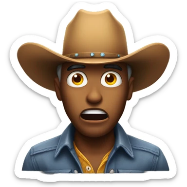 a shocked emoji wearing a cowboy hat sticker