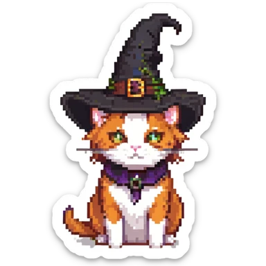 purple witch cat pixel art sticker