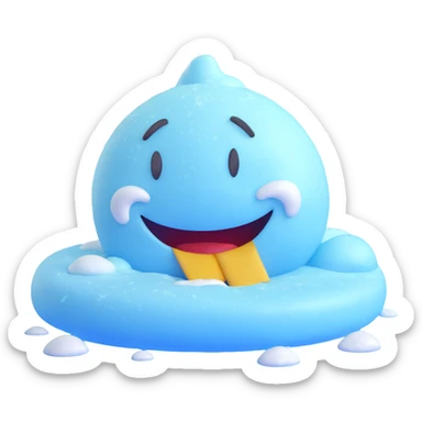 frozen smiley face sleeping, frosty surface, icy blue sticker