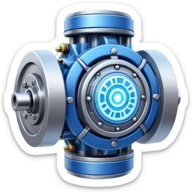 Powerful modern engine emoji, thick industrial metal body, rotating inner parts, glowing energy core. sticker