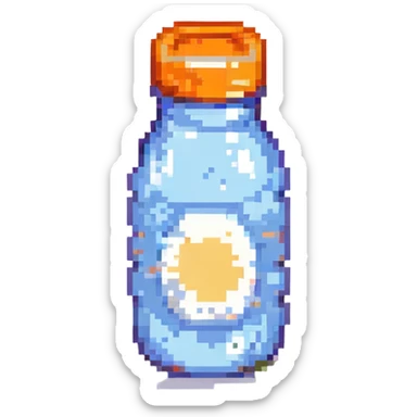 pixel art baby bottle containing milk with orange lid sticker