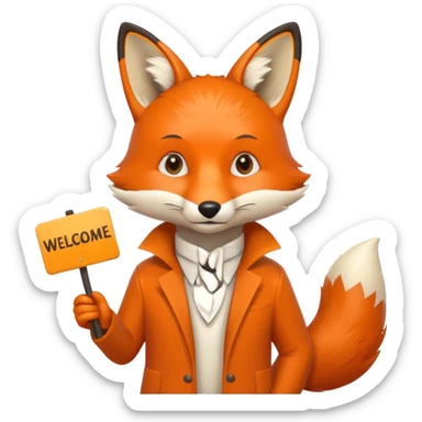 Un renard qui tiens une pancarte 'bienvenue' sticker