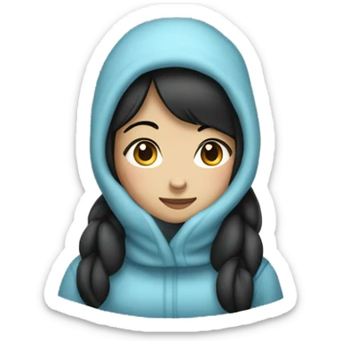 Black haired Asian girl sitting with legs straight and out stretched in winter cloths  sticker