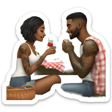 Romantic picnic date for beautiful tattooed couple sticker