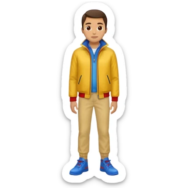 un hombre con: yellow jacket, red pants and blue shoes sticker