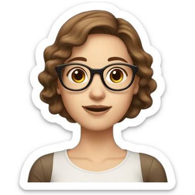 white girl brown hair wearing rounded glasses raising a hand sticker