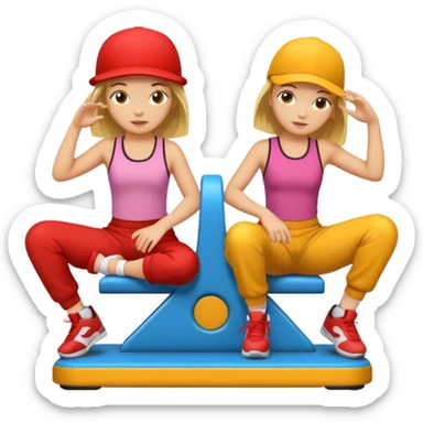2 girls sitting in breakdance ride sticker