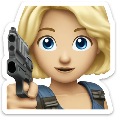 Blonde hair blue eyes girl holding gun up sticker