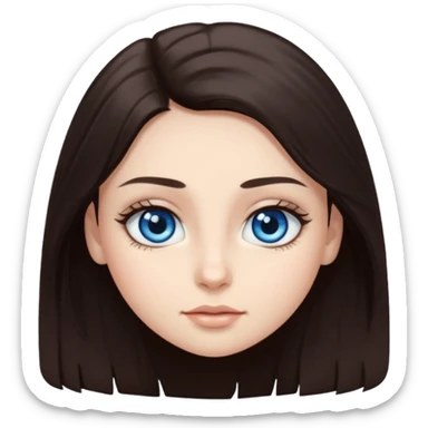 long dark brown hair with big blue eyes and long dark eyelashes round face sticker