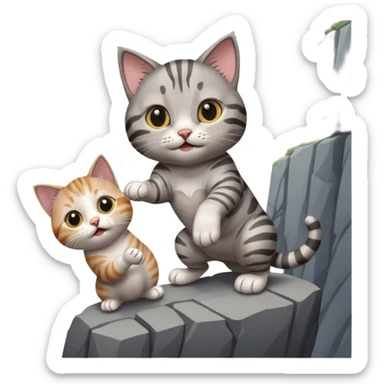 a cat holding another cat hand that fall under cliff sticker