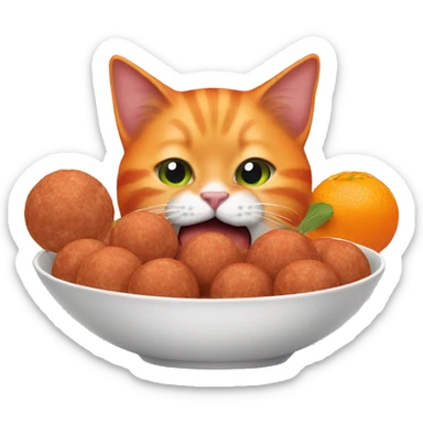 Orange cat eating meatballs ￼ sticker