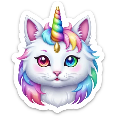 Cute unicorn cat with rainbow horn and sparkly eyes sticker