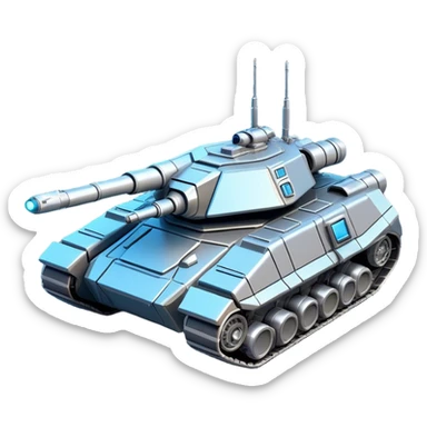 Clash of Clans aesthetic: Cinematic heroic Space Tank Emoji, rendered in a 3D vector-style similar to standard emojis with minimal shading and bold, simplified shapes. A robust, isometric armored vehicle with sleek futuristic plating and energy cannons, softly glowing with a high-tech cosmic combat charm. Simplified yet unmistakably iconic, highly detailed and consistent, glowing with a soft radiant shine and high gloss. Stylized with a touch of intergalactic warfare and a soft glowing outline, capturing the essence of a futuristic battle machine with a friendly, playful spirit! sticker