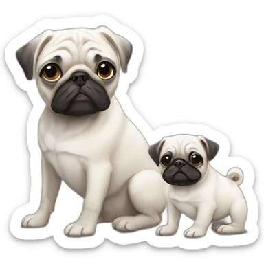 2 white pugs, an adult and a little puppy sticker