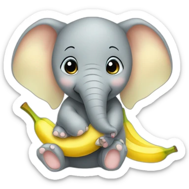 the cute baby elephant eats a banana sticker