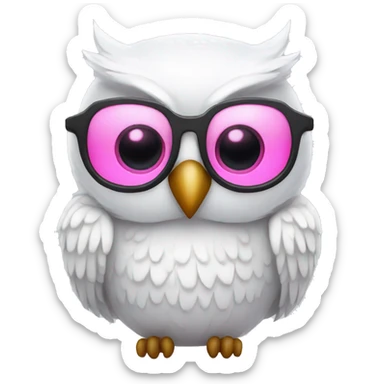 White owl with pink eyes and glasses sticker