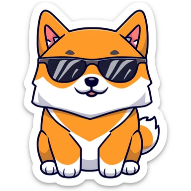 close-up of a Shiba Inu face wearing sunglasses with the text 'BIG HEAD' inside the sunglasses lenses sticker