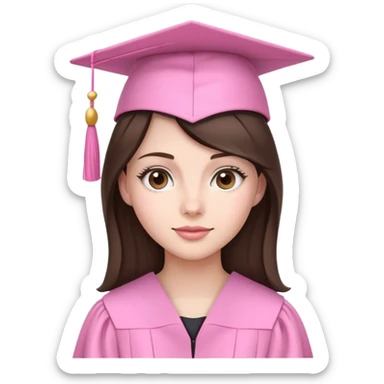 Brunette with a pink graduation hay sticker