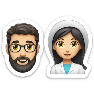 Jewish girl with ophthalmologist tall Arabic boy with beard sticker