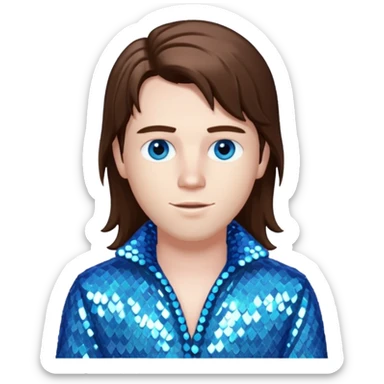 Benson Boone (b.2002), Pop Singer with blue eyes, long brown hair, icy blue sequin outfit sticker