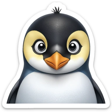 cinematic-cute-emperor-penguin-portrait-emoji,-head-tilted-playfully-and-inquisitively,-with-glossy,-pristine-plumage-accented-by-a-bright-beak-and-round,-sparkling-eyes-filled-with-curiosity,-simplified-yet-irresistibly-adorable-features zoomed into the face sticker