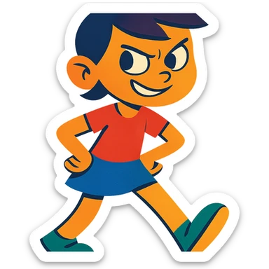 girl character with a pixie cut and a mischievous expression, vibrant cartoon style sticker