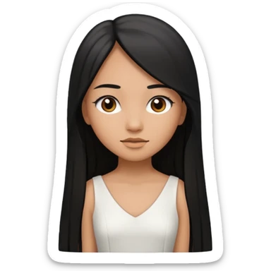 A girl in white with black long straight hair and light brown skin sticker