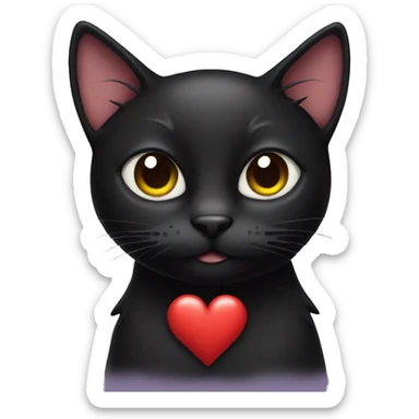 Black cat with heart  sticker