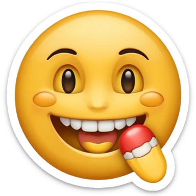 Emoji padrão preto com aparelho dentário com os dentes a mostra bem amarelo sticker