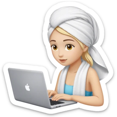 Girl with towel in the head with laptop sticker