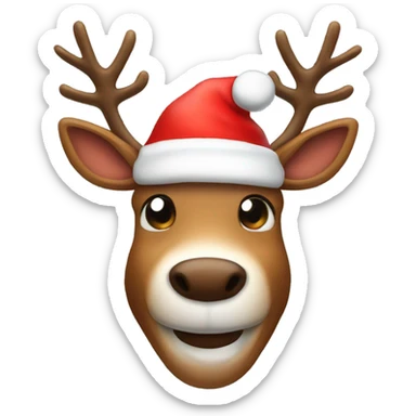 whole raindeer, smiling and with santa claus hat  sticker
