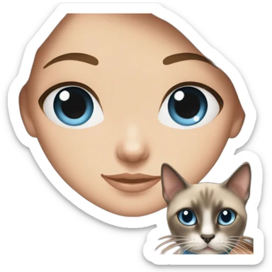 Blue-eyed girl with brown hair with siamese cat sticker