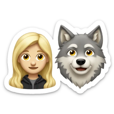blonde hair boy next to a wolf sticker