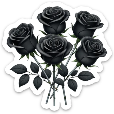 A bouquet of black roses with steel stems sticker