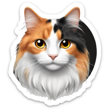 realistic long haired calico cat white orange black hair indoors scene  sticker