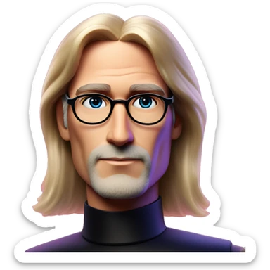 Synthwave Steve Jobs in Barbie style, oil paint, epic eyes, intricate lips, exquisite pose, beautiful, desirable, logical, Midsommar con barbie sticker