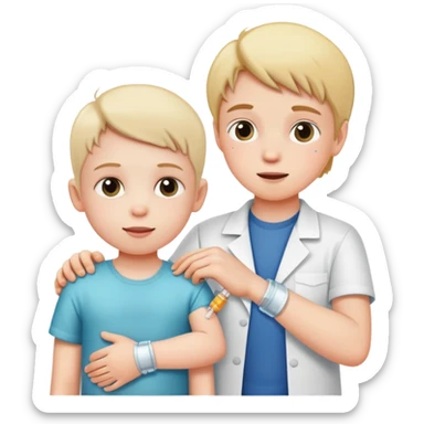 a kid with desnutrition with a brazelete and a vaccine sticker