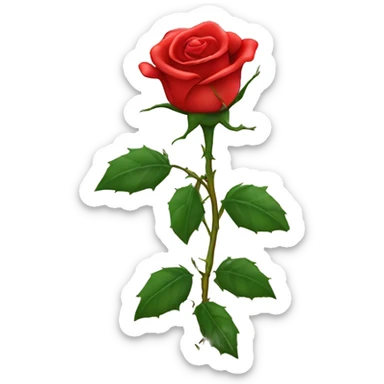 a red rose still on its prickly vine ￼ sticker