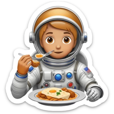 A person in a spacesuit eating a meal sticker