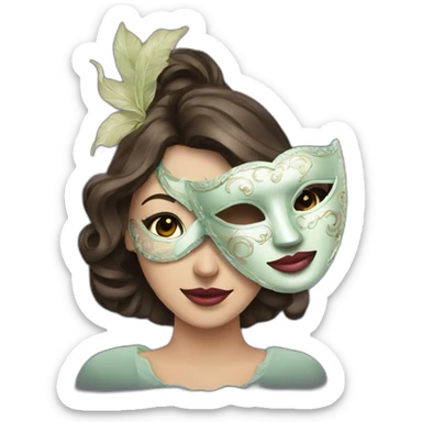 lady holding the masquerade mask sticker