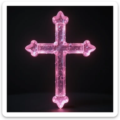 realistic gothic cross, pink with a crystal teardrop, photorealistic style sticker