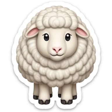 An emoji of a fluffy sheep with thick white wool, standing calmly. It has a gentle expression, small ears, and a slightly curved body, representing farm animals, wool, and peaceful nature sticker