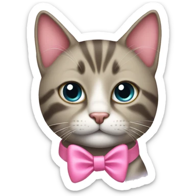 A cat with a pink bow on its collar sticker