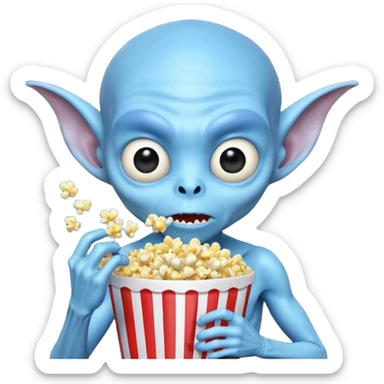 blue alien eating popcorn sticker