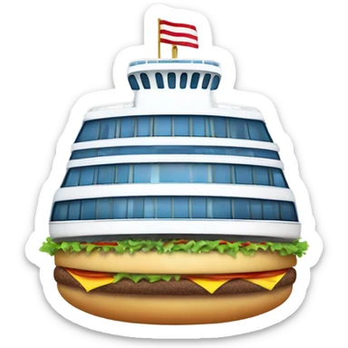 A cruise ship shaped like a hamburger ￼ sticker