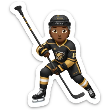 Back Shot Of Hockey Player Celebrating, sliding on one knee, with Left hand raised holding his stick by the middle of the shaft. Right Hand Touching the ice.
Black and Gold Jersey sticker