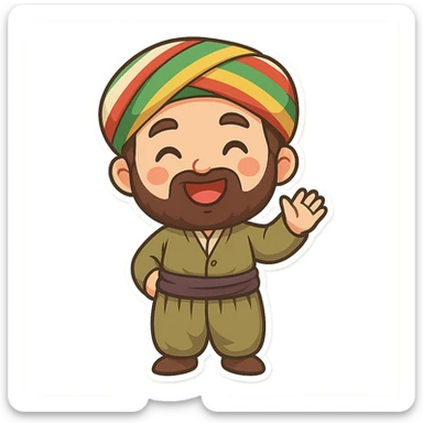 cartoon Kurdish man wearing traditional male Kurdish clothing, colorful and cheerful, no text, suitable for WhatsApp and Instagram sticker, transparent background sticker
