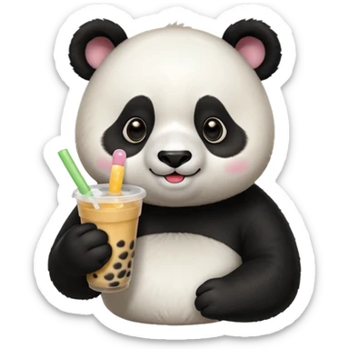 A panda drinking bubble tea, excited about the toppings, portrait, bust up sticker