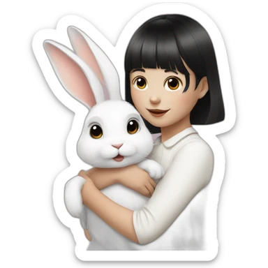 white rabbit with a little girl with black bangs sticker