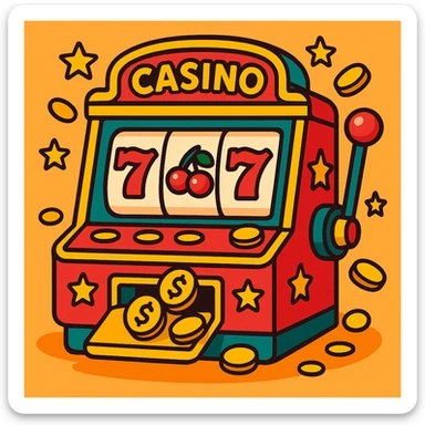casino theme, slot machine, vibrant colors, playful style sticker